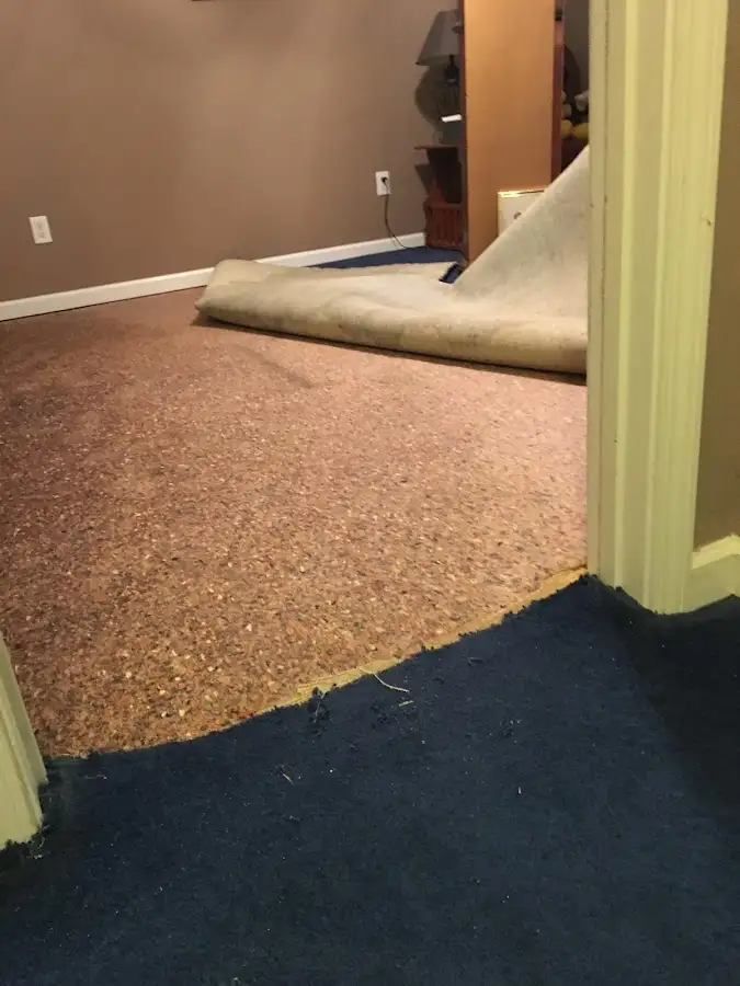 Carpet pad removal revealing water damage during Drying & Dehumidification in Lake Oswego