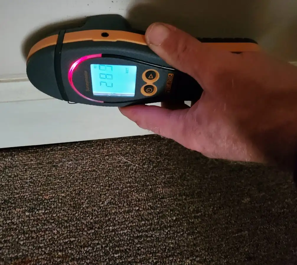 Moisture detection at baseboard during Storm Damage Restoration in Lake Oswego